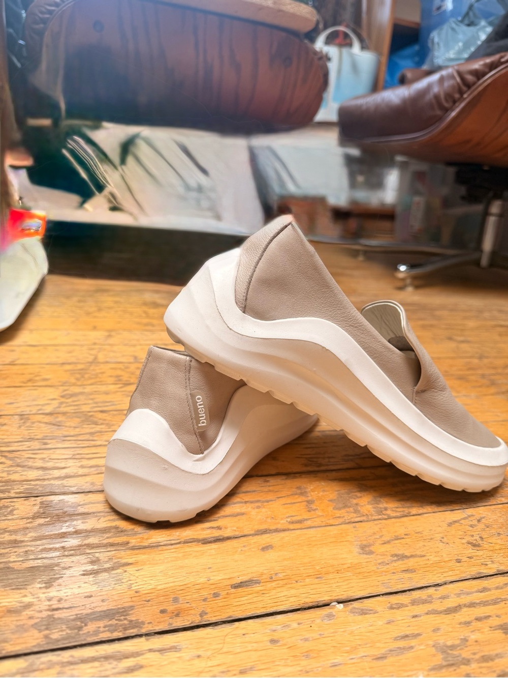 Bueno Taupe Slip-On Platform Sneakers with White Platforms